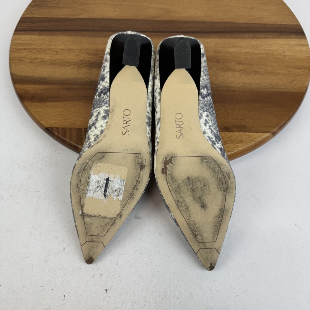 Womens Sarto Diva Snakeprint‎ Leather Comfort Kitten Heeled Pumps Size 8.5 M GUC - Picture 7 of 8
